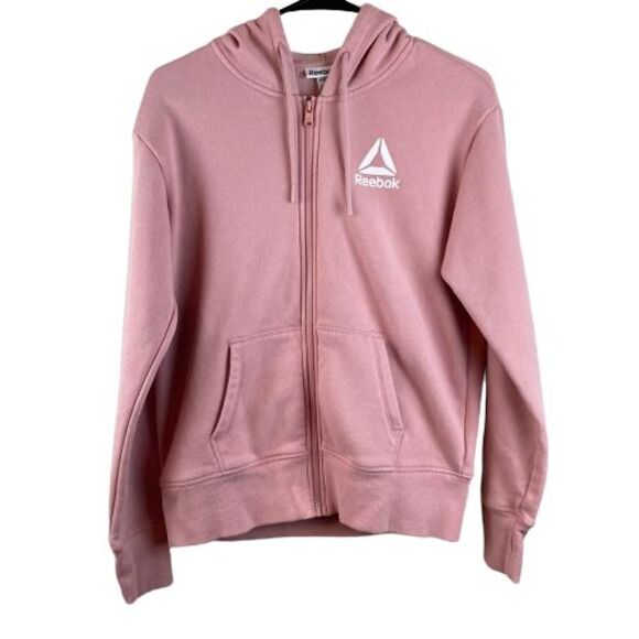Reebok Tops - REEBOK Womens Fleece Hoodie Pink FULL Zip Size XS Drawstring Hood Pockets